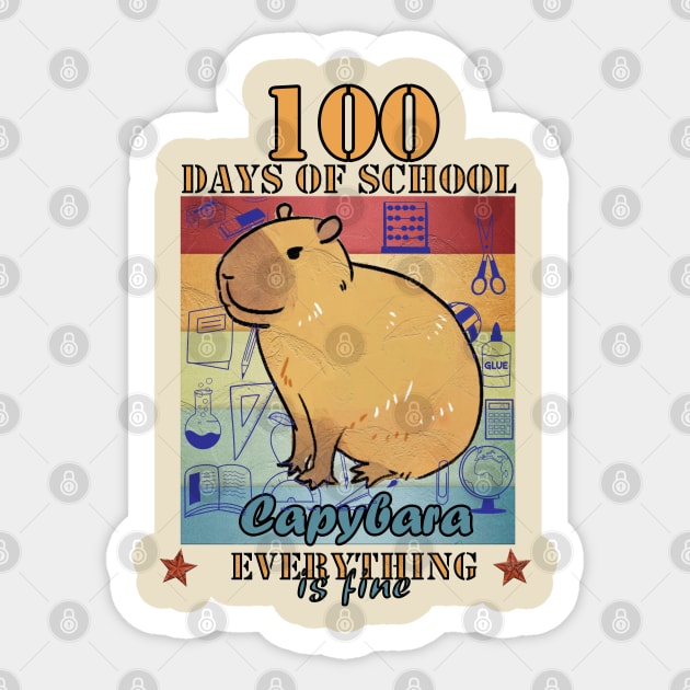 100 Days of School Capybara Everything is Fine Sticker by Db Printed